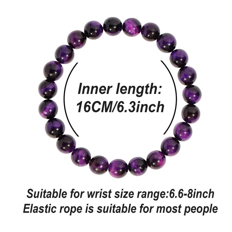 MILAKOO 8mm Natural Stone Bracelet Yoga Semi-Precious Beads Tiger Eye Bracelet Purple Color - Image 4